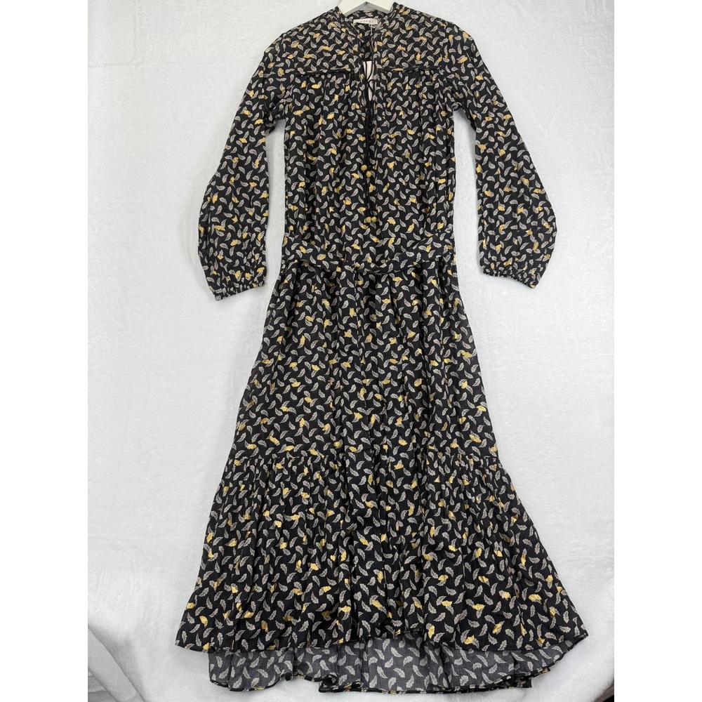 DOEN Ivana Dress Falling Leaves Black Gold‎ Metallic Boho Maxi XS